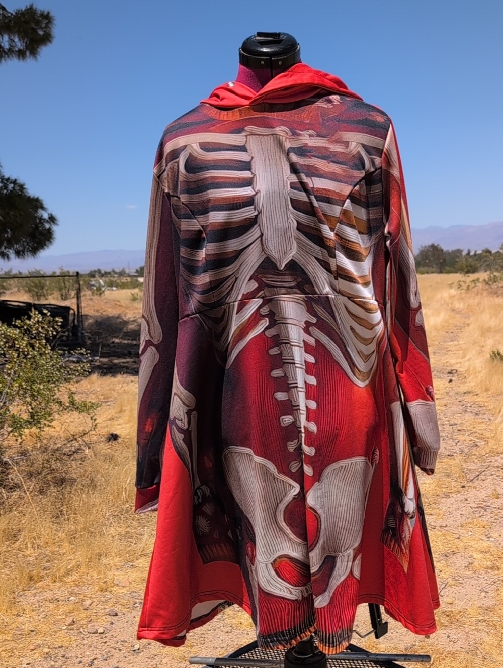 Red Skeleton Print Hooded Tunic Sz XXL